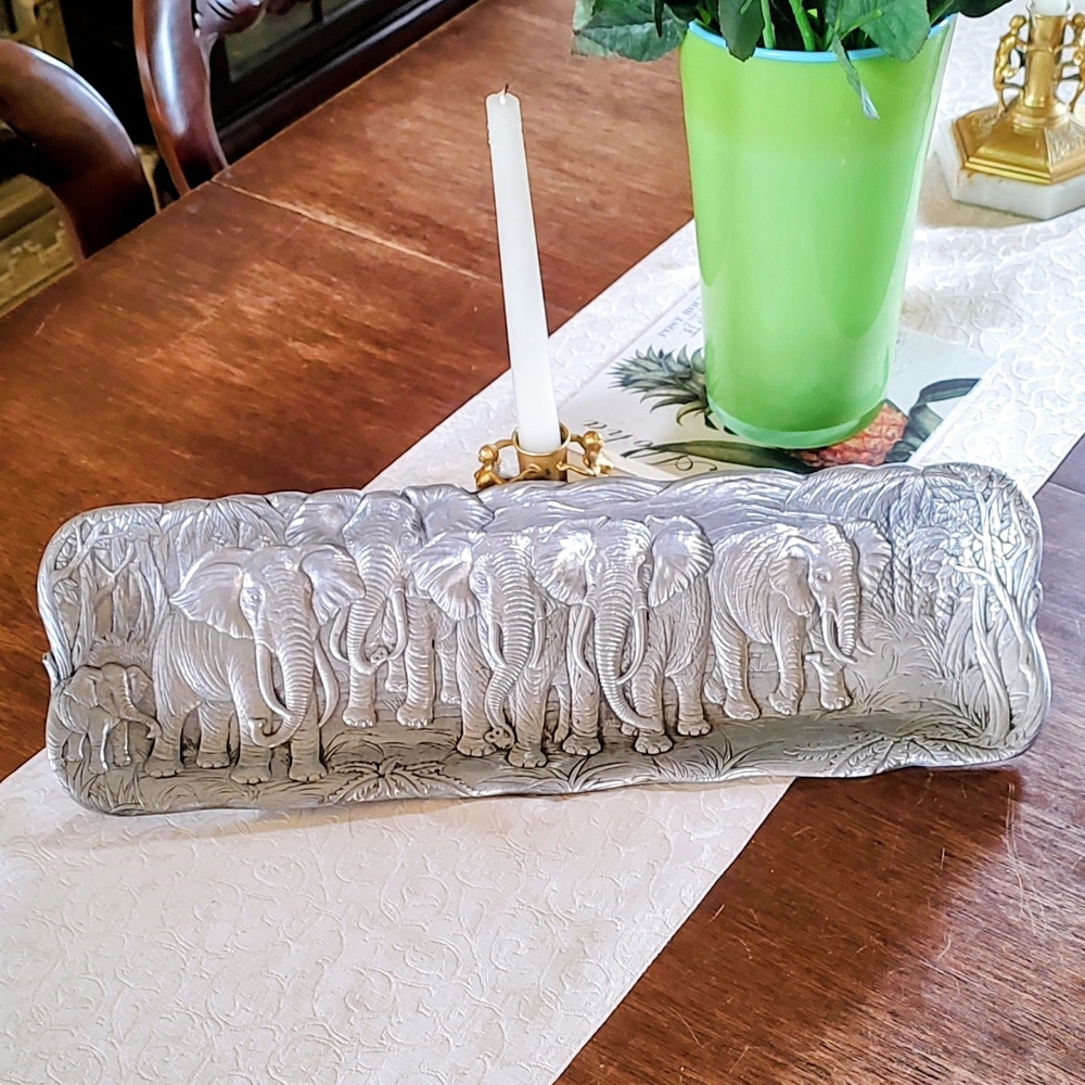 Vintage 1986 Arthur Court Silver Elephant Relief Bread Tray Decorative Serveware - Picture 12 of 12